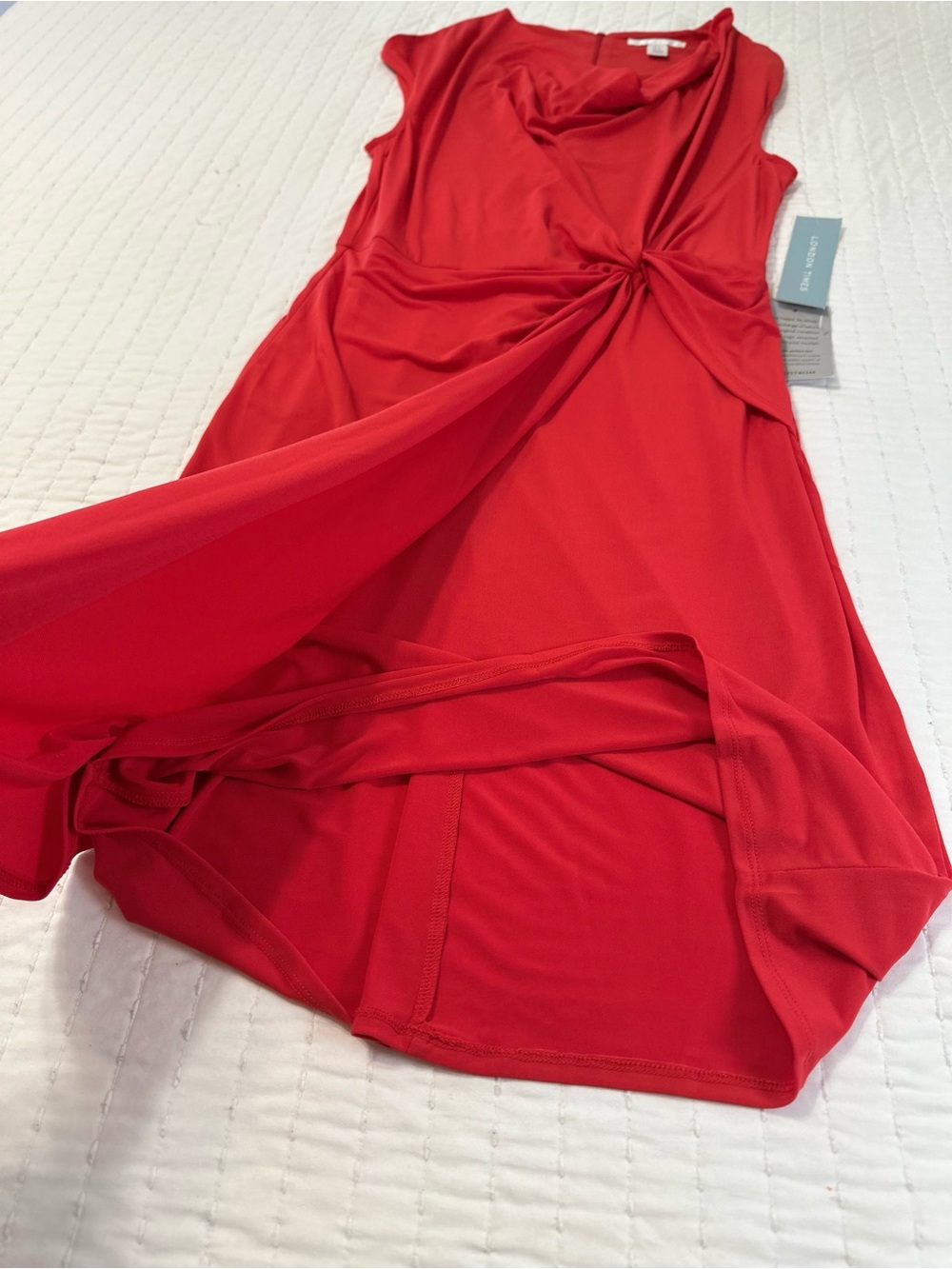 London Times Women’s 6 Red Cowl-Neck Side Twist-Front Short Sleeve Mini Dress - Picture 6 of 14